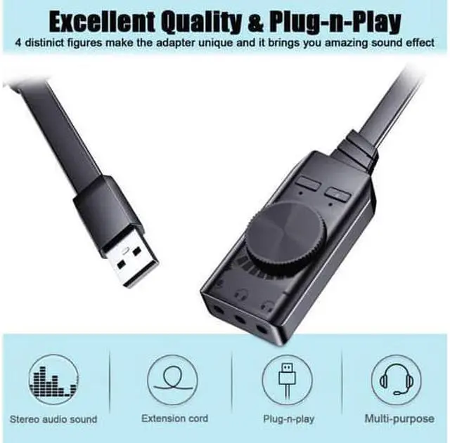 Alt view image 2 of 7 - Virtual 7.1 USB Sound Card Adapter BENGOO External Audio Adapter Stereo Sound Card Converter 3.5mm AUX Microphone Jack for Gaming Headset Earphone PS4 Laptop Desktop Windows Mac OS Linux, Plug Play