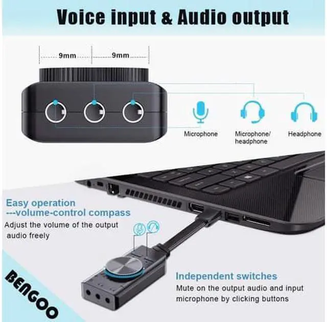 Alt view image 4 of 7 - Virtual 7.1 USB Sound Card Adapter BENGOO External Audio Adapter Stereo Sound Card Converter 3.5mm AUX Microphone Jack for Gaming Headset Earphone PS4 Laptop Desktop Windows Mac OS Linux, Plug Play