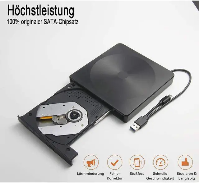 Alt view image 2 of 7 - External DVD CD drive with USB 3.0 and Type-C, TeamTech Portable DVD CD Burner, Plug & Play Superdrive for laptop, desktop, Mac, MacBook, Windows 10/8/7 / XP and Linux (Color: Black)