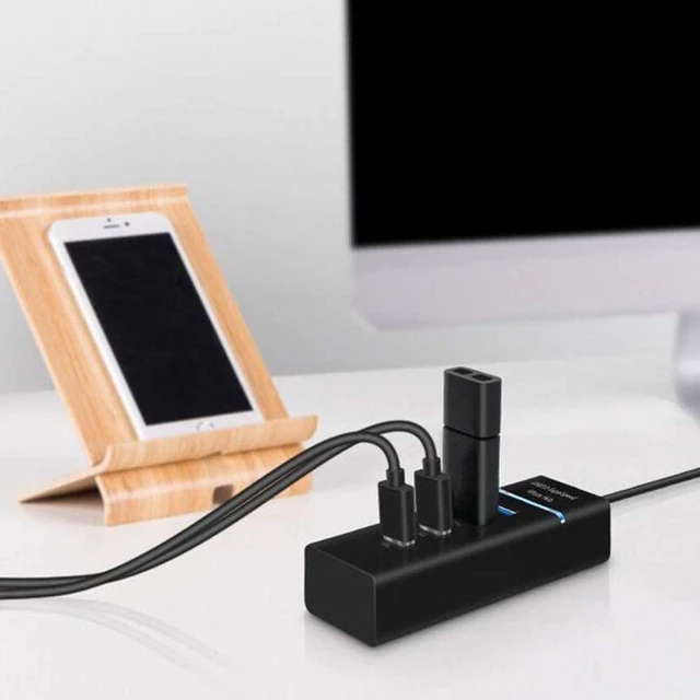 Alt view image 7 of 8 - 4 Port USB 3.0 Hub Splitter - High Speed Multiport Slim USB Hub Adapter with 9.8" USB 3.0 Cable and LED Indicator Portable Mini USB Expander Hub Compatible for MacBook Air/Laptop/Ipad/PC