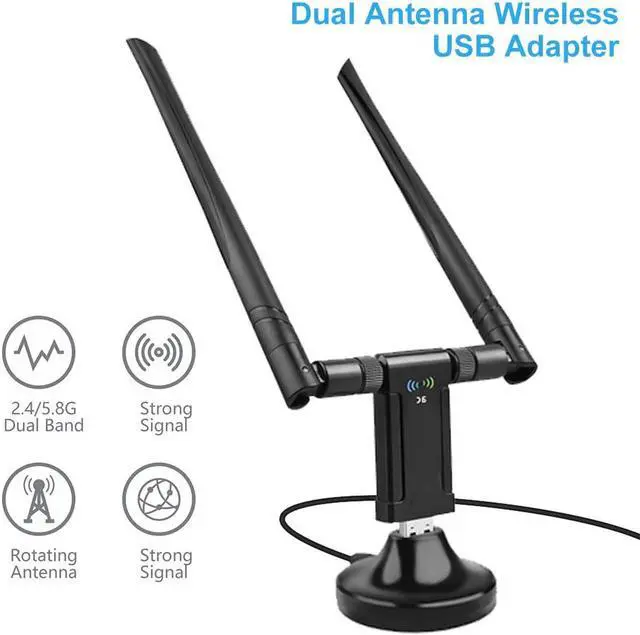 Alt view image 3 of 7 - 1200Mbps WiFi Adapter, Dual Band USB WiFi Dongle (5.8G/867Mbps+2.4G/300Mbps) Network Adapter with USB 3.0 Cradle and Extension Cable for PC Desktop Laptop Support Windows 10/8/7 MacOS