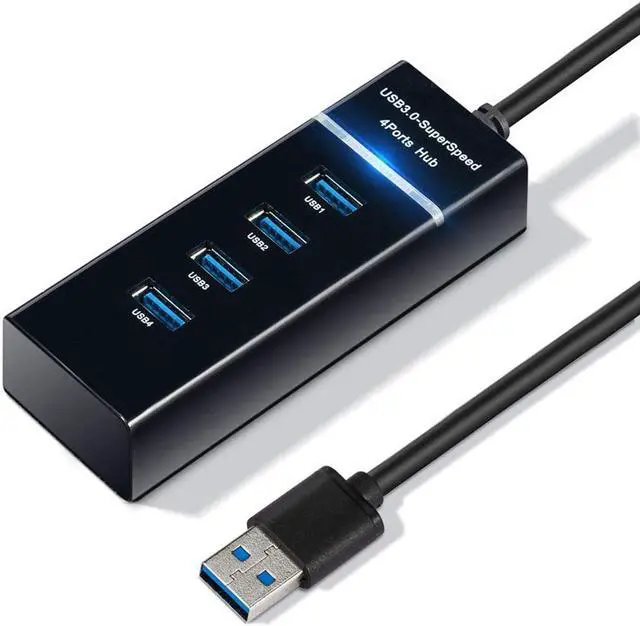 Main image of 4 Ports USB 3.0 Hub Splitter - High Speed Multiport Slim USB Hub Adapter with 9.8" USB 3.0 Cable and LED Indicator Portable Mini USB Expander Hub Compatible for MacBook Air/Laptop/Ipad/PC