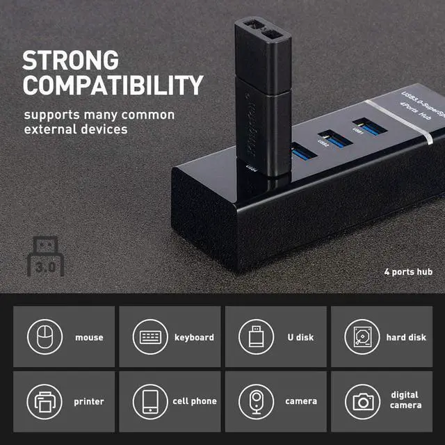 Alt view image 4 of 7 - 4 Ports USB 3.0 Hub Splitter - High Speed Multiport Slim USB Hub Adapter with 9.8" USB 3.0 Cable and LED Indicator Portable Mini USB Expander Hub Compatible for MacBook Air/Laptop/Ipad/PC