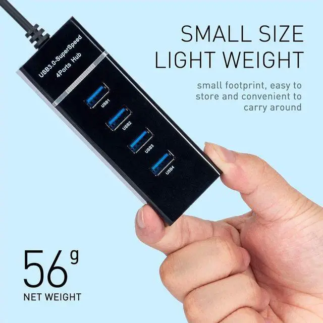 Alt view image 2 of 7 - 4 Ports USB 3.0 Hub Splitter - High Speed Multiport Slim USB Hub Adapter with 9.8" USB 3.0 Cable and LED Indicator Portable Mini USB Expander Hub Compatible for MacBook Air/Laptop/Ipad/PC