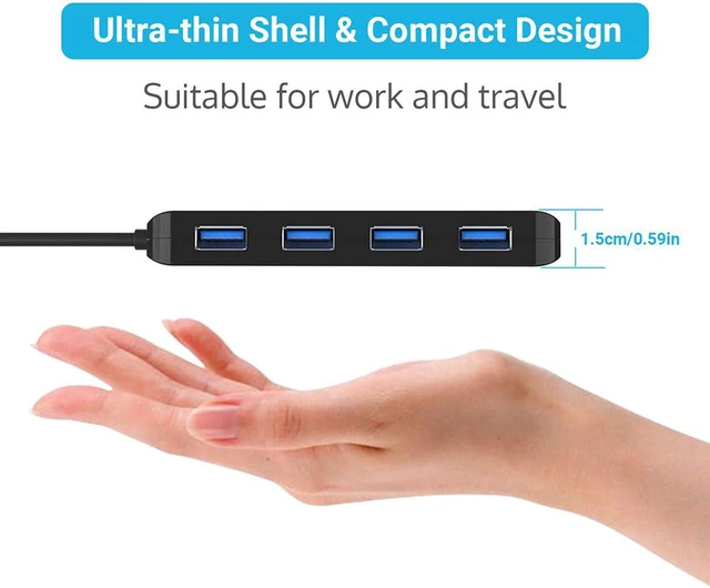 Alt view image 7 of 7 - Powered USB Hub Splitter 3.0-4 Port Black Non Slip USB Data Hub with One Smart Charging Port,Individual On/Off Blue LED Indicator Power Switches Compatible for Mouse/Keyboard/PC/USB Flash/Mobile HDD