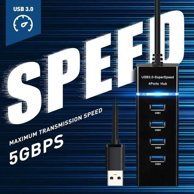 Alt view image 5 of 7 - 4 Ports USB 3.0 Hub Splitter - High Speed Multiport Slim USB Hub Adapter with 9.8" USB 3.0 Cable and LED Indicator Portable Mini USB Expander Hub Compatible for MacBook Air/Laptop/Ipad/PC