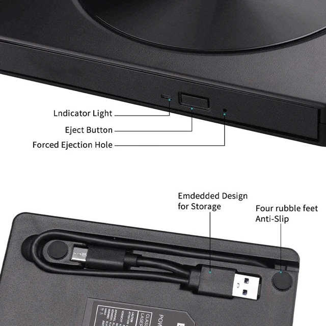 Alt view image 7 of 7 - New Design External CD DVD Drive Player USB C USB 3.0 Type C RAM Burner/Writer/Reader Drive Portable High Speed CD/DVD Read/Write Compatible with Windows/Mac OS for Laptop Desktop MacBook Air iMac