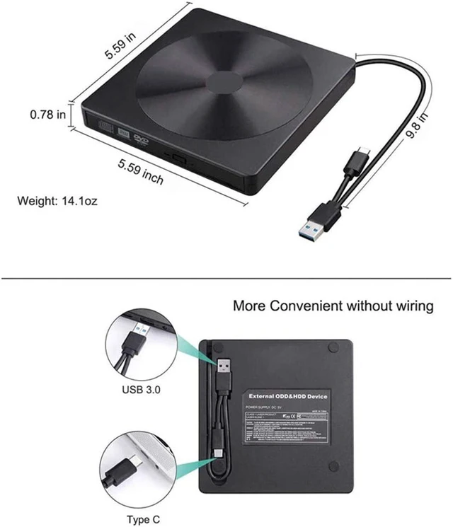 Alt view image 6 of 7 - New Design External CD DVD Drive Player USB C USB 3.0 Type C RAM Burner/Writer/Reader Drive Portable High Speed CD/DVD Read/Write Compatible with Windows/Mac OS for Laptop Desktop MacBook Air iMac