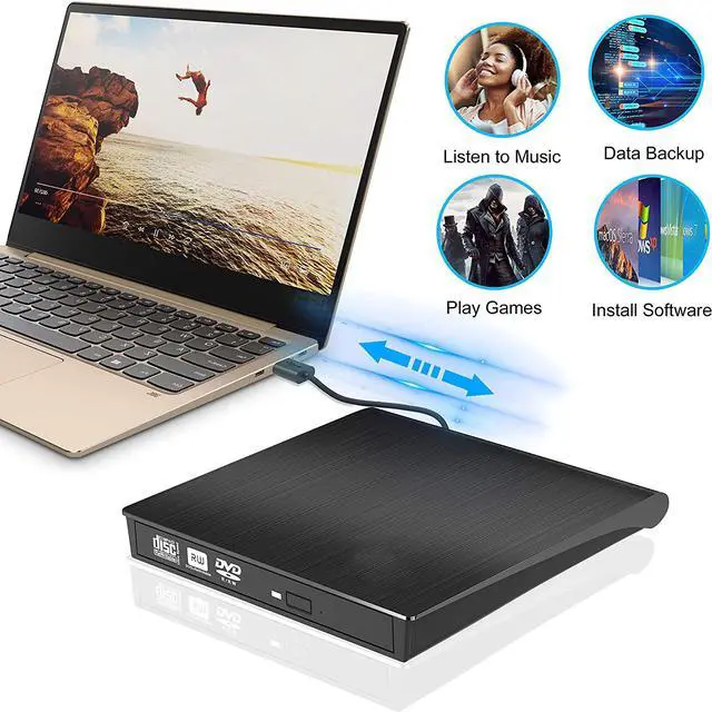 Alt view image 2 of 7 - External DVD Drive, Type C USB 3.0 Portable CD Drive Slim CD DVD ROM Rewriter Burner Superdrive High Speed Data Transfer for Laptop Desktop MacBook PC Windows Linux Os Mac Os (Color: Black)
