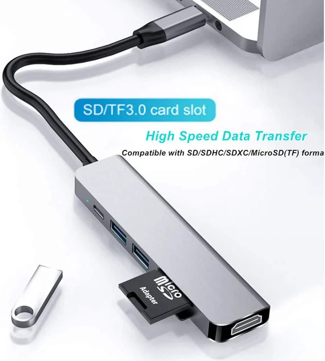 Alt view image 4 of 7 - USB C Hub, 6-in-1 USB Type C Adapter with 4K HDMI Port, PD Port, 2 USB 3.0 Ports, TF/SD Card Reader for Apple MacBook Pro, iPad Pro, Surface, Chromebook and More USB C Devices