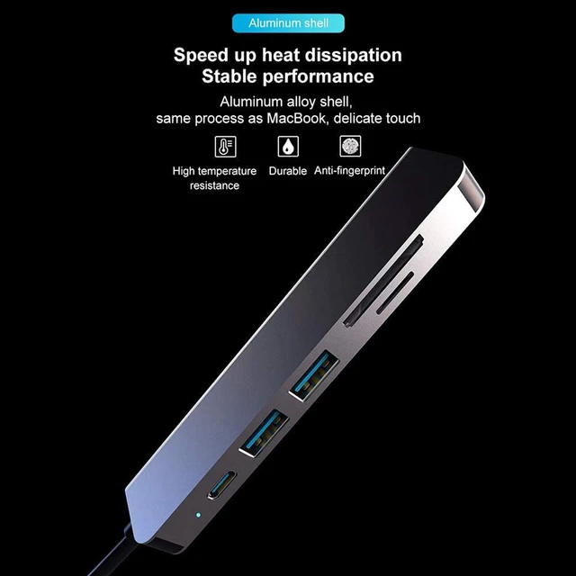 Alt view image 7 of 7 - USB C Hub, 6-in-1 USB Type C Adapter with 4K HDMI Port, PD Port, 2 USB 3.0 Ports, TF/SD Card Reader for Apple MacBook Pro, iPad Pro, Surface, Chromebook and More USB C Devices