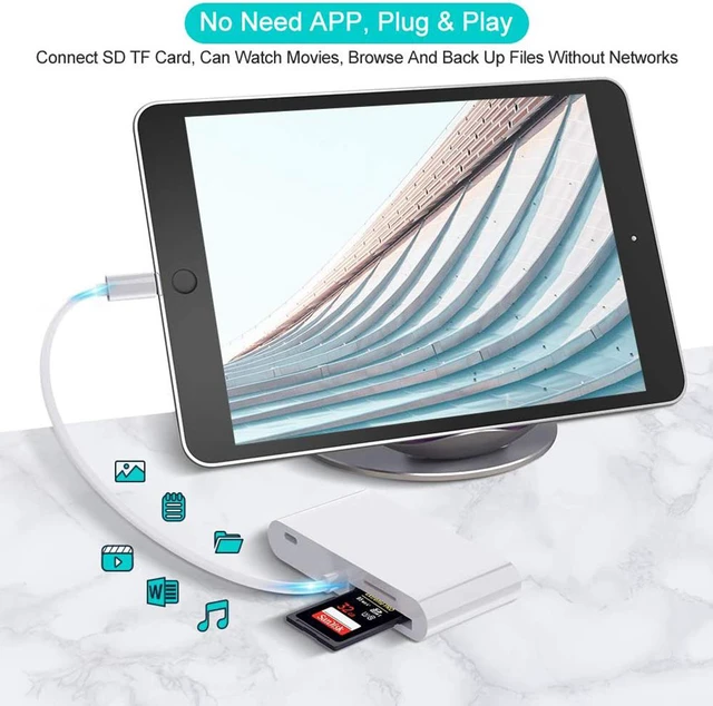 Alt view image 3 of 7 - SD Card Reader for iPhone, USB Female to iPhone/iPad Adapter, 6 in 1 USB OTG Camera Adapter with Camera Memory Reader, SD &TF Card, Power Delivery Compatible with IOS 13 and More USB Device