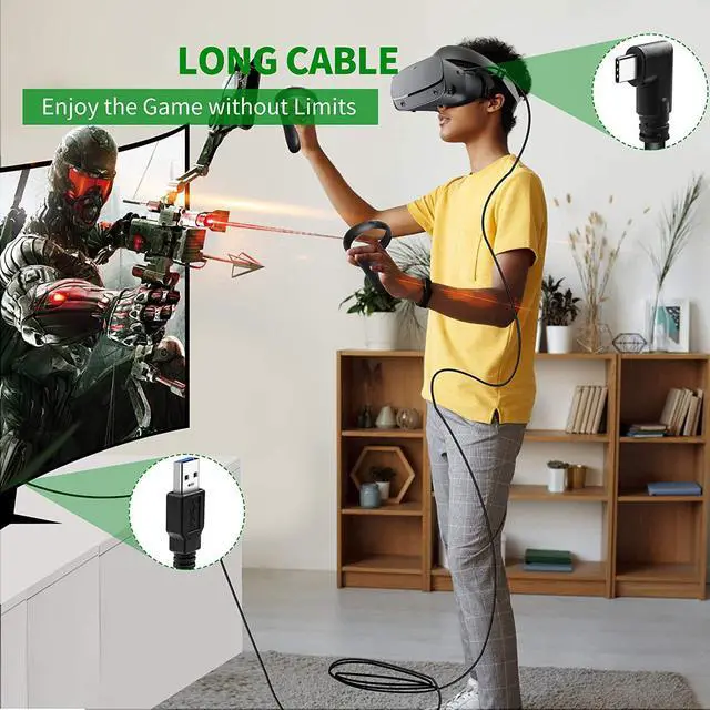 Alt view image 7 of 7 - Oculus Quest 2 Cable (10FT/3M), USB A 3.0 to USB 3.1 Gen 1 Type C Stable Data Transmission 5 Gigabits Per Second and Fast Charging Link Cable for Oculus Quest and All Type C Devices, Black giyqxHw