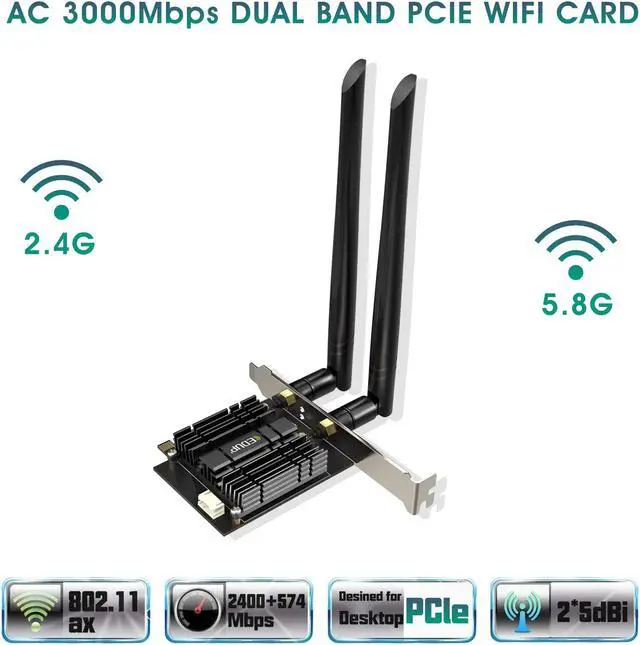Alt view image 5 of 7 - WiFi 6 Card AX 3000Mbps PCIe Network Card AX200 802.11AX 2.4Ghz/5.8Ghz with Bluetooth 5.0 & Heat Sink Wireless PCI Express Wi-Fi Adapters Dual Band Antenna for Windows 10 64-bit