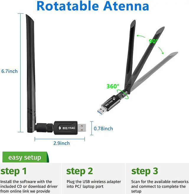 Alt view image 6 of 7 - USB 3.0 Wifi Adapter - AC1200 Dual Band (5.8G/867Mbps + 2.4 G/300Mbps) 802.11ac Wifi Dongle USB 3.0 Wireless Network Adapter for PC Desktop Laptop Tablet