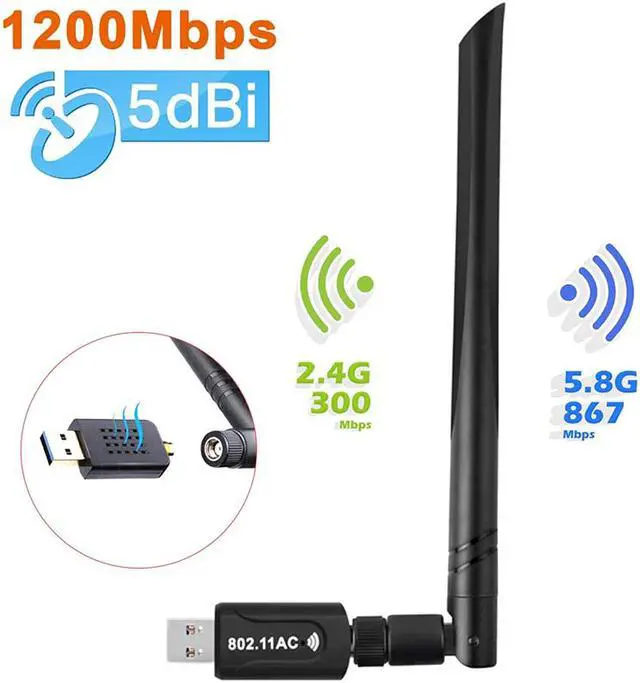 Main image of USB 3.0 Wifi Adapter - AC1200 Dual Band (5.8G/867Mbps + 2.4 G/300Mbps) 802.11ac Wifi Dongle USB 3.0 Wireless Network Adapter for PC Desktop Laptop Tablet