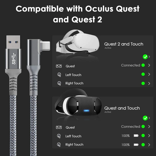 Alt view image 4 of 7 - VR Link Cable 20ft 6M Braided USB Type C to A Cord 90 Degree Angled USB 3.2 Gen1 Data Transfer & Fast Charging Cable for Oculus Quest /Quest 2/Rift S and More Devices with USB C Port