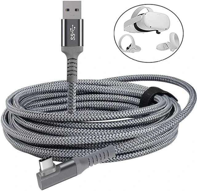 Main image of VR Link Cable 20ft 6M Braided USB Type C to A Cord 90 Degree Angled USB 3.2 Gen1 Data Transfer & Fast Charging Cable for Oculus Quest /Quest 2/Rift S and More Devices with USB C Port