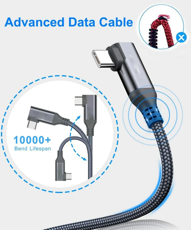 Alt view image 5 of 7 - VR Link Cable 20ft 6M Braided USB Type C to A Cord 90 Degree Angled USB 3.2 Gen1 Data Transfer & Fast Charging Cable for Oculus Quest /Quest 2/Rift S and More Devices with USB C Port