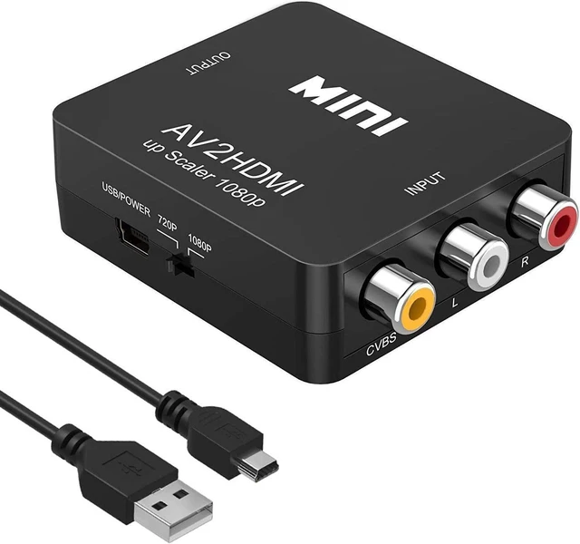 Main image of RCA to HDMI Converter, 1080P RCA Composite CVBS AV to HDMI Video Audio Converter Box for PS2 Wii Xbox VHS VCR Camera DVD Players, Support PAL/NTSC with USB Charge Cable (Black)