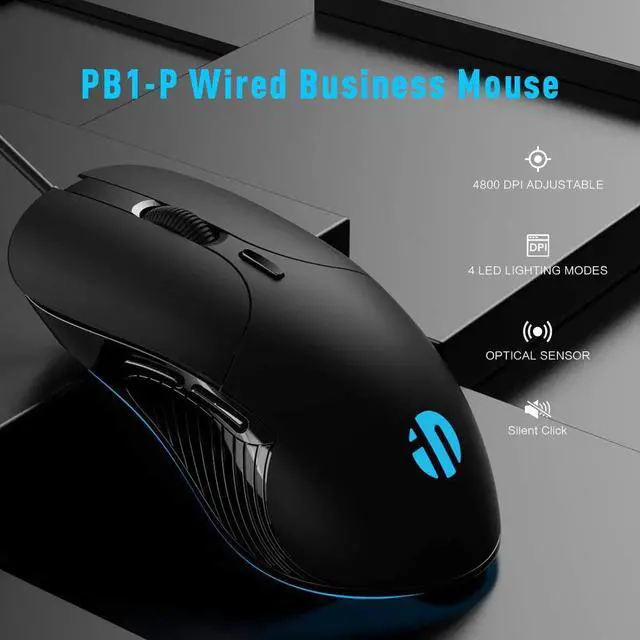 Alt view image 2 of 7 - PC Wired Gaming Mouse with cable, Silent click, 4800DPI Adjustable and 6 Buttons, Ergonomic Design, Optimized Backlit Optical USB cable mouse for PC laptop Computers Plug and Play