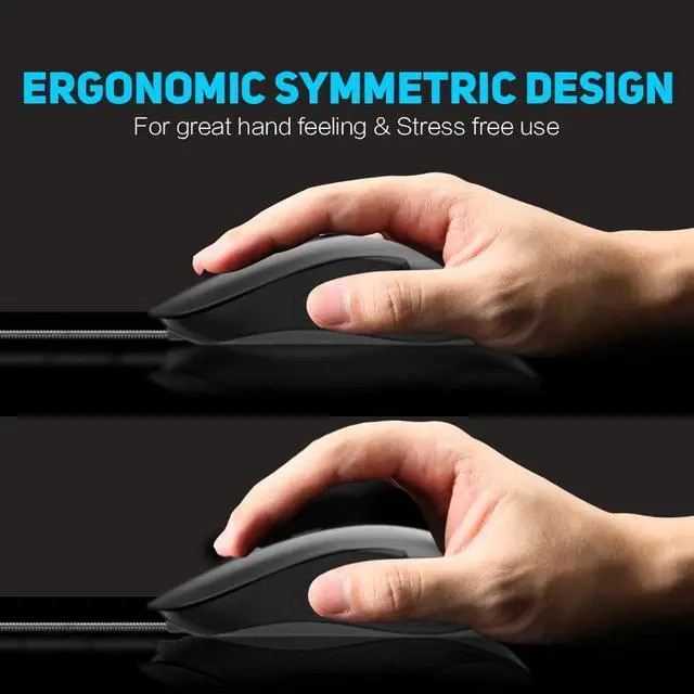 Alt view image 5 of 7 - PC Wired Gaming Mouse with cable, Silent click, 4800DPI Adjustable and 6 Buttons, Ergonomic Design, Optimized Backlit Optical USB cable mouse for PC laptop Computers Plug and Play