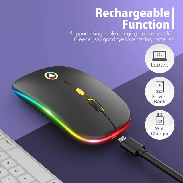 Alt view image 5 of 7 - LED Wireless Mouse, Ultra Slim Silent 2.4G Wireless Mouse Lightweight Portable LED Colour Light Rechargeable Mouse, 3 Adjustable DPI (1600dpi) for Home Office Notebook, PC, Laptop, Computer, Desktop