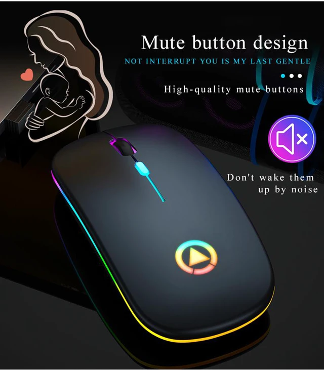 Alt view image 3 of 7 - LED Wireless Mouse, Ultra Slim Silent 2.4G Wireless Mouse Lightweight Portable LED Colour Light Rechargeable Mouse, 3 Adjustable DPI (1600dpi) for Home Office Notebook, PC, Laptop, Computer, Desktop