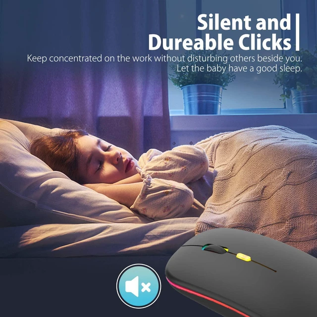 Alt view image 4 of 7 - LED Wireless Mouse, Ultra Slim Silent 2.4G Wireless Mouse Lightweight Portable LED Colour Light Rechargeable Mouse, 3 Adjustable DPI (1600dpi) for Home Office Notebook, PC, Laptop, Computer, Desktop
