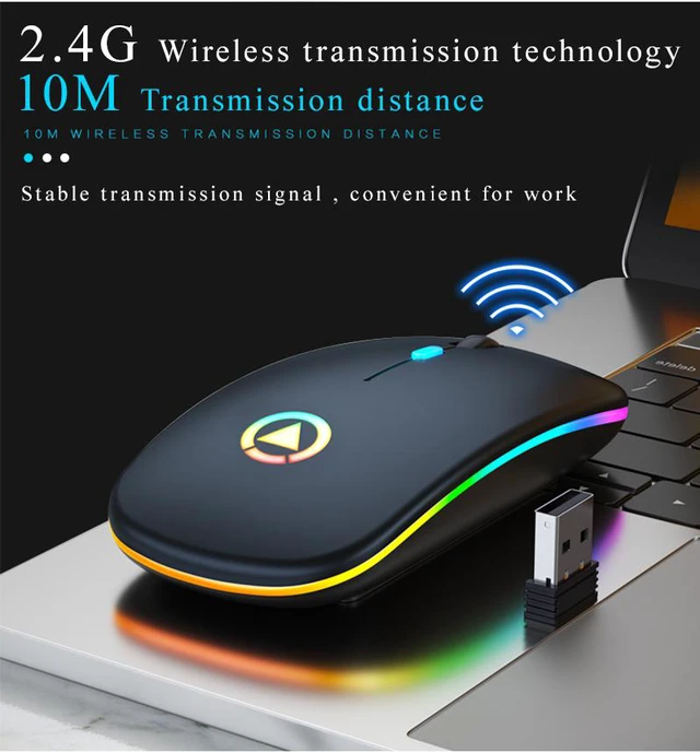 Alt view image 2 of 7 - LED Wireless Mouse, Ultra Slim Silent 2.4G Wireless Mouse Lightweight Portable LED Colour Light Rechargeable Mouse, 3 Adjustable DPI (1600dpi) for Home Office Notebook, PC, Laptop, Computer, Desktop