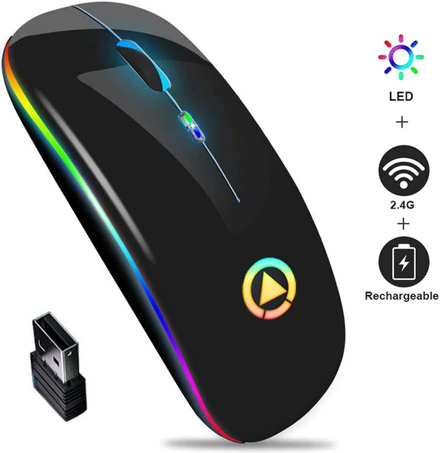 Main image of LED Wireless Mouse, Ultra Slim Silent 2.4G Wireless Mouse Lightweight Portable LED Colour Light Rechargeable Mouse, 3 Adjustable DPI (1600dpi) for Home Office Notebook, PC, Laptop, Computer, Desktop