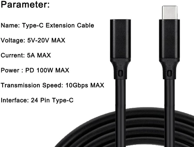 Alt view image 4 of 7 - USB C Extension Cable - Type C Extender Male to Female USB 3.2 Gen 2 10Gbps 100W Thunderbolt 3 Compatible with MacBook Pro iPad Pro Nintendo Switch DJI Mavic Dell XPS Surface Go Hub