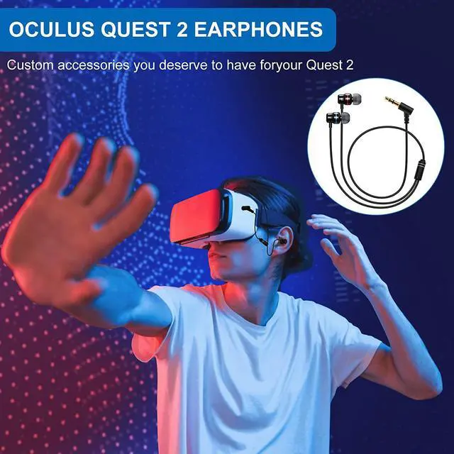 Alt view image 2 of 7 - Earphones for Oculus Quest 2 - VR Headphones Noise-Isolating in-Ear Earphones with 3D 360 Degree Sound and Custom Silicone Earbuds Caps (Black)