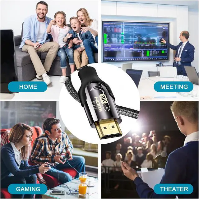 Alt view image 6 of 7 - 8K HDMI 2.1 Cable 6.6 FT/2M, 48Gbps High Speed Braided Cord 8K @60Hz 4K @120Hz HDCP 2.2 2.3 HDR 10 ARC & CL3 Rated Compatible with Monitor, TV, PS5, Xbox