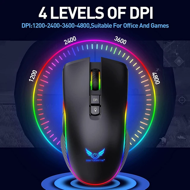 Alt view image 3 of 7 - Rechargeable Wireless Gaming Mouse, RGB LED Backlit Mouse with 4 Adjustable DPI, 7 Button, 2.4G USB Optical Gaming Ergonomic Computer Mice for Laptop PC Gamer Computer Desktop (Black)
