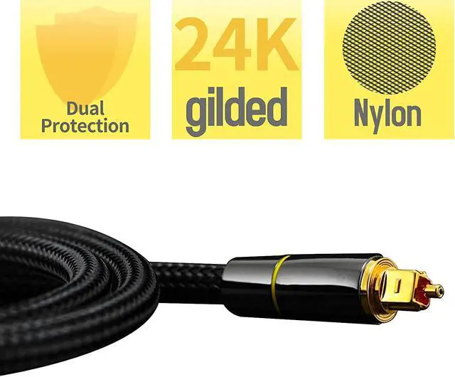 Alt view image 4 of 7 - Digital Optical Audio Cable 10ft/3M, Fiber Optic Toslink Audio Cable SPDIF Male to Male 24K Gold Plated for Sound Bar, Home Theater, TV, PS4, Xbox, Playstation & More