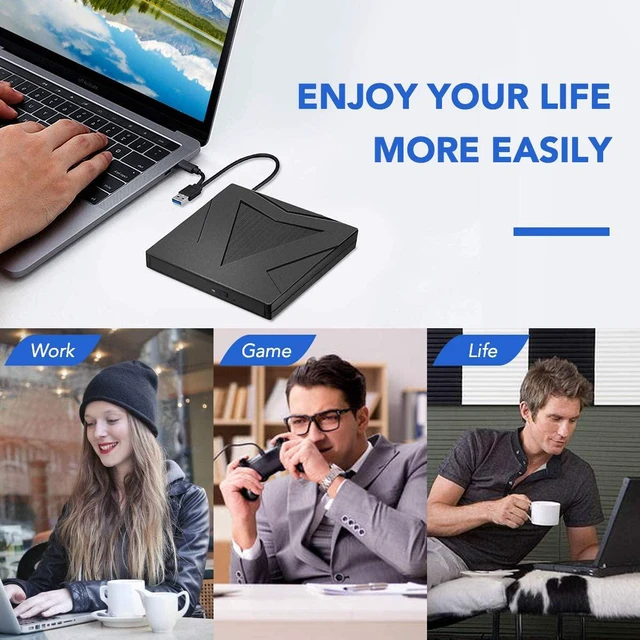 Alt view image 5 of 7 - External CD DVD Drive USB Type C USB 3.0, Portable CD DVD +/-RW Drive Slim DVD/CD ROM Rewriter Burner Writer Compatible with Laptop Desktop PC Windows Linux OS Apple Mac (BLACK)