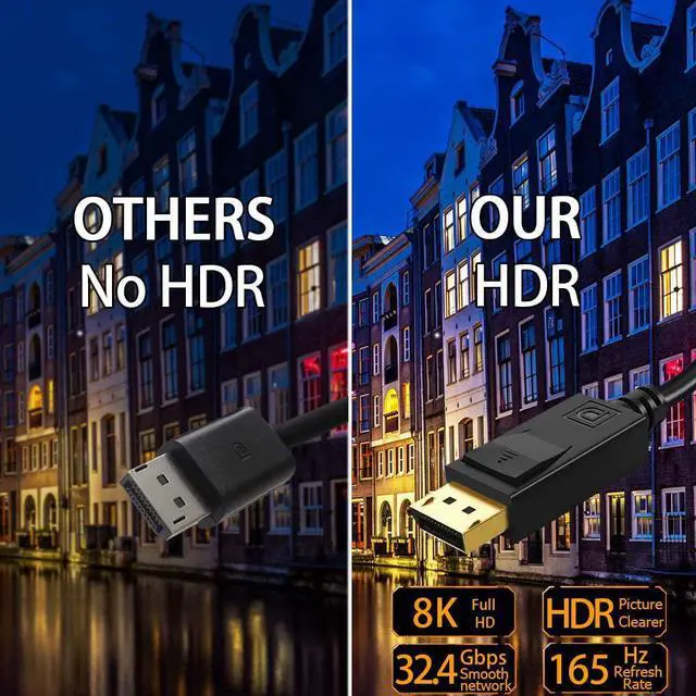 Alt view image 2 of 7 - 8K DisplayPort Cable 1.4 3.3ft / 1M, DP 1.4 to DP 1.4 Cable Support 8K @60Hz, 4K @144Hz,32.4Gbps, HBR3, HDR, for PC, TV, Laptop, DisplayPort to DisplayPort Cable (3.3 Feet)