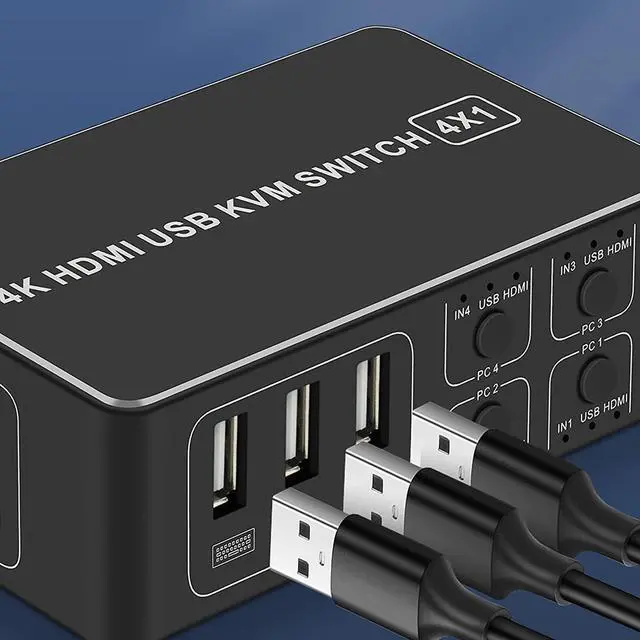 Alt view image 3 of 7 - 4K HDMI KVM Switch 4 in 1 Out, KVM USB HDMI 2.0 Switcher Selector 4 Port 4K @60Hz KVM Switch Box HDR, HDCP 2.2 for Laptop, PC, Xbox HDTV, 4 Computers Share 1 Keyboard Mouse and 1 HD Monitor