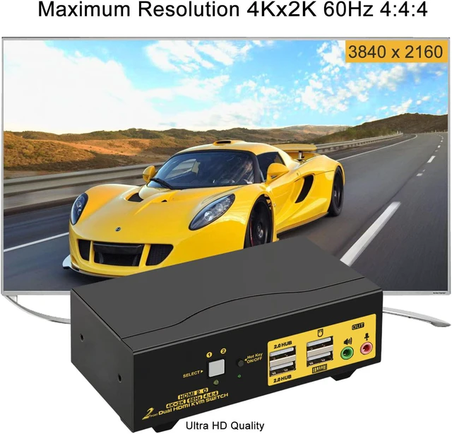 Alt view image 4 of 7 - 2 Port HDMI KVM Switch HDMI Dual Monitor 4K @60Hz YUV 4:4:4 with Audio Outputs, KVM Switch for 2 Computers 2 Monitors with USB 2.0 HUB and Cables