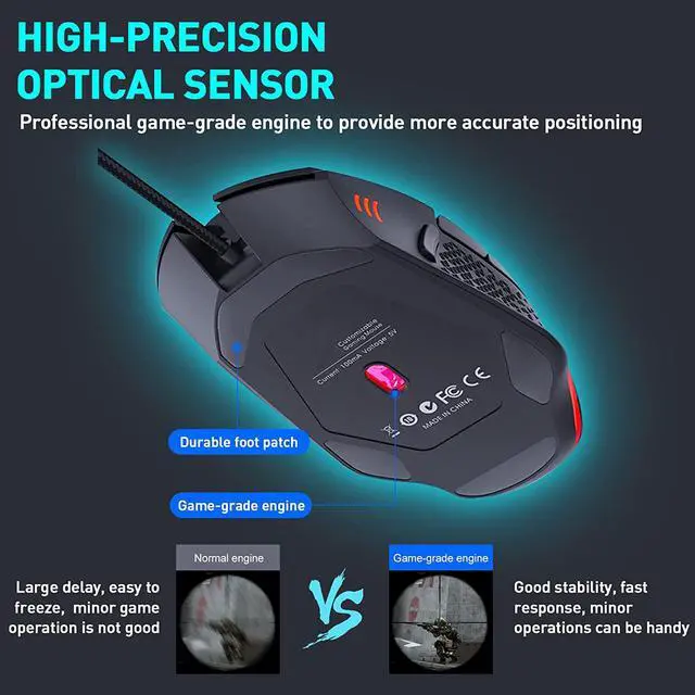 Alt view image 3 of 7 - USB Wired Gaming Mouse, 6 Level DPI up to 7200, 6 Programmable Buttons, Ergonomic and Lightweight Computer Mouse with High Precision Sensor for Windows PC & Laptop Gamers (Black)