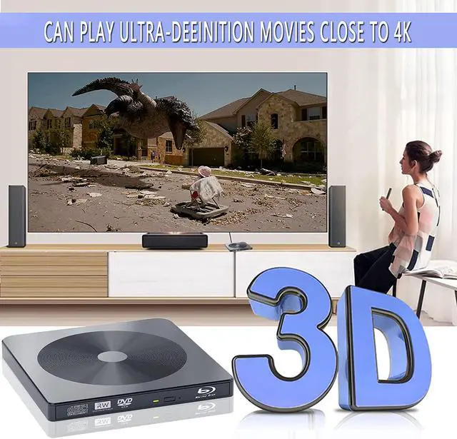 Alt view image 2 of 7 - External Blu ray CD DVD Drive, BD Player Read/Write Portable Blu-ray CD/DVD Drive Burner USB 3.0 and Type-C 3D Bluray DVD Drive Compatible with/Win10/ Mac OS External blu-ray Drives blu ray Burner