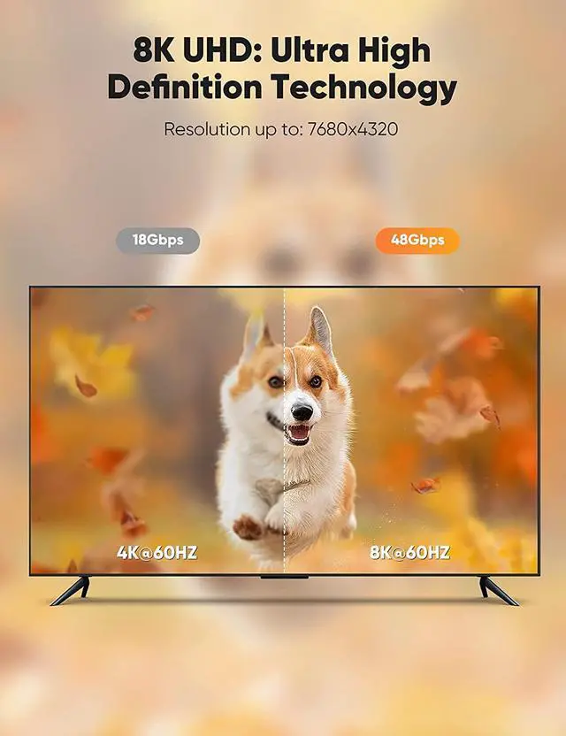 Alt view image 2 of 7 - 8K HDMI Cable 6.6ft / 2M, 48Gbps Ultra High Speed 2.1 HDMI Cord (8K @60HZ, 4K @120HZ, 2K @240HZ)12Bit, eARC, HDCP 2.2/2.3, Dynamic HDR, QFT VRR Compatible with Latest game console/Roku TV/HDTV/Blu-ray
