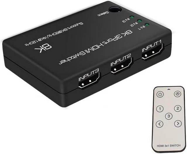 Alt view image 5 of 7 - 8K HDMI 2.1 3x1 HDMI Switcher for Computer Laptop 8K @60Hz 3 in 1 out HD 2160P Display HDMI Switch Spliter HDR 48Gbps HDCP2.3 for PS-5 XBOX Series X