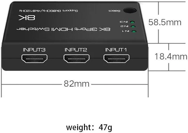 Alt view image 7 of 7 - 8K HDMI 2.1 3x1 HDMI Switcher for Computer Laptop 8K @60Hz 3 in 1 out HD 2160P Display HDMI Switch Spliter HDR 48Gbps HDCP2.3 for PS-5 XBOX Series X
