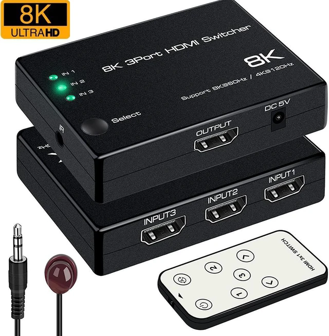 Main image of 4K @120Hz 8K @60Hz HDMI 2.1 Switch 3x1, 8K 40Gbps HDMI Switch 3 in 1 Out, 8K UHD Signal Switcher, Supports HDR HDCP2.3 for Fire Stick, HDTV, PS4/5, Game Consoles with Remote Control