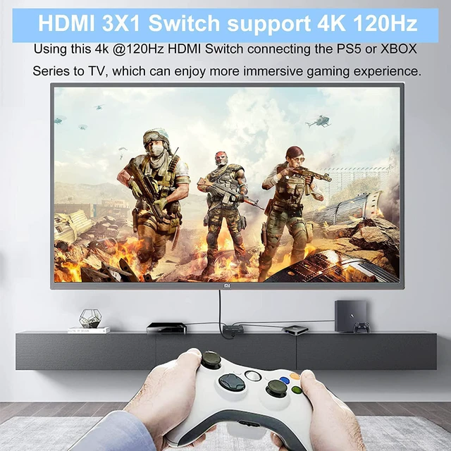 Alt view image 3 of 7 - 4K @120Hz 8K @60Hz HDMI 2.1 Switch 3x1, 8K 40Gbps HDMI Switch 3 in 1 Out, 8K UHD Signal Switcher, Supports HDR HDCP2.3 for Fire Stick, HDTV, PS4/5, Game Consoles with Remote Control