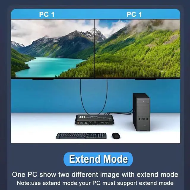 Alt view image 4 of 7 - Dual Monitor HDMI-compatible USB 3.0 KVM Switch, 4K @60Hz 2 Port Dual Monitor KVM HDMI Extended Display USB KVM Switcher 2 in 2 out for 2 Computers Share 2 Monitors
