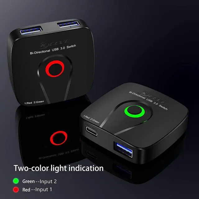 Alt view image 6 of 7 - Bi-directional USB 3.0 Switch Selector, USB Switcher 2 in 1 Out/1 in 2 Out for 2 Computers Share Printer Mouse Keyboard Webcam, with Wired Remote and 2 USB3.0 Cables (Black)