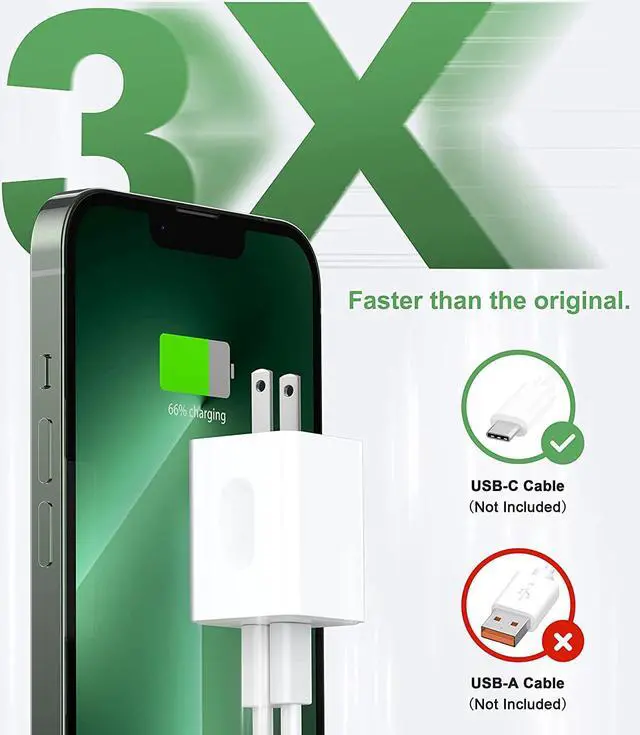 Alt view image 4 of 7 - USB C Wall Charger 40W, 1 Pack Dual Port 20W PD 3.0 Type C Fast Charging Block, Durable Compact Power Adapter for i-P-h-o-n-e 11/12/13/14 /Pro Max, XS/XR/X, i-P-a-d Pro, Android Smartphones (White)
